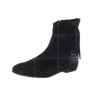 Sigerson Morrison Belle Suede Fringe Ankle Boots in Black Size 7.5